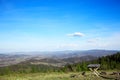 View from the top of the mountain to the lower hills. Polish scenery. South Poland