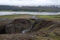 View from the top of a mountain on a valley and Lagarfljot lake. Location: Hengifoss hiking trail, East iceland