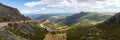 View from the top of the mountains of the Serra da Estrela natural park, Star Mountain Range, road and glacier valley