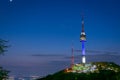 View from the top of Namsan Mountain after sunset with the towering Seoul Tower, South Korea Royalty Free Stock Photo