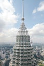 A view of top of Petronas Twin Towers in Kuala Lumpur, Malaysia. Royalty Free Stock Photo