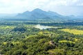 The view from the top of the rock fortress of Sigiriya, Sri Lanka across the jungle canopy Royalty Free Stock Photo