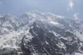 View on the top of Salkantay Mountain in cloudy day