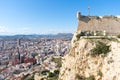 View of the top of Santa Barbara Castle located on Mount Benacantil overlooking the western side of the city of Alicante