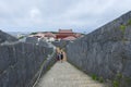 Shuri Castle rampart overlooking Okinawa skyline in Naha, Okinawa, Japan Royalty Free Stock Photo