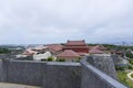 Shuri Castle rampart overlooking Okinawa skyline in Naha, Okinawa, Japan Royalty Free Stock Photo