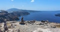 A view from the top of Skaros Rock, Santorini towards the southern rim of the caldera Royalty Free Stock Photo