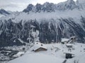 View from the top of snowy Chamonix Mont Blanc valley.