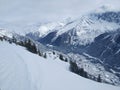 View from the top of snowy Chamonix Mont Blanc valley.