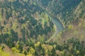 A view from the top of Sokolica to canoeists on the Dunajec River Royalty Free Stock Photo