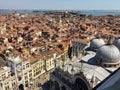 A view from the top of St Marks Campanile of St Marks Square and Basilica, Doges Palace, the amazing city of Venice Royalty Free Stock Photo