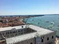 A view from the top of St Marks Campanile in St Marks Square of Doges Palace and the Grand Canal in Venice Italy.  f Royalty Free Stock Photo