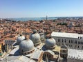 A view from the top of St Marks Campanile of St Marks Square and Basilica, Doges Palace, the amazing city of Venice Royalty Free Stock Photo