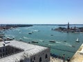 A view from the top of St Marks Campanile in St Marks Square of Doges Palace and the Grand Canal in Venice Italy.  f Royalty Free Stock Photo