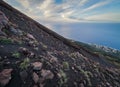 View from the top of the Stromboli volcano in the Aeolian islands, Sicily, Italy Royalty Free Stock Photo