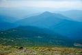 View from the top to the mountains in sunny weather