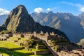 View from the top to old Inca ruins and Wayna Picchu, Machu Picchu, Urubamba provnce, Peru Royalty Free Stock Photo