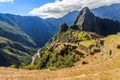 View from the top to old Inca ruins and Wayna Picchu, Machu Picchu, Urubamba provnce, Peru Royalty Free Stock Photo