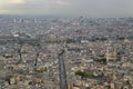 View from the top to the streets, the houses and the roofs of Paris.