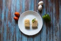 View from top of uncooked ramen noodles in a plate Royalty Free Stock Photo