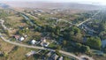 View from the top of the village. Houses and gardens. Countryside, rustic landscape. Aerial photography