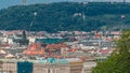 View from the top of the Vitkov Memorial timelapse on the Prague landscape and Vitkov memorials park on a sunny day Royalty Free Stock Photo