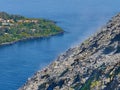 View from the top of the volcano of the VUlcano island in the Aeolian islands, Sicily, Italy Royalty Free Stock Photo