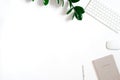 The view from the top was lying flat office workspace. the table is stylized. Design of office accessories branch green