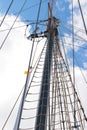 View of the Topmast and shroud on a tall ship. Royalty Free Stock Photo