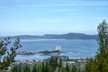 View of the Ria de Vigo with the Toralla Island in the foreground Royalty Free Stock Photo