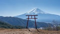 View of Torii gate of Asama Shrine with Mount Fuji in background Royalty Free Stock Photo
