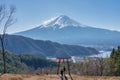 View of Torii gate of Asama Shrine with Mount Fuji in background Royalty Free Stock Photo