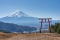 View of Torii gate of Asama Shrine with Mount Fuji in background Royalty Free Stock Photo