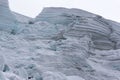 View of torn glacier on an ascent route of a mountain in the Andes in Peru