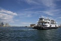 View of Toronto cityscape and the ferry boat of the Billy Bishop Toronto City Airport Terminal Royalty Free Stock Photo