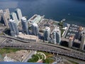 View from Toronto CN Tower on waterfront and Lakeshore Highway Royalty Free Stock Photo