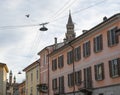 View of the Torrazzo of Cremona from one of the streets of the city center Royalty Free Stock Photo