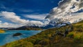 View of Torres Mountains in the Torres del Peine National Park during sunrise. Autumn in Patagonia, the Chilean side Royalty Free Stock Photo