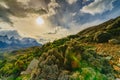 View of Torres Mountains in the Torres del Peine National Park during sunrise. Autumn in Patagonia, the Chilean side Royalty Free Stock Photo