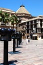 View of the torso sculptures in Constitution Square, Malaga, Spain.