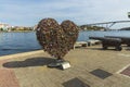 View of tourist attraction called Punda Love heart. Love padlocks heart. Royalty Free Stock Photo