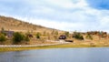 View of the tourist centers in the area of Shida on the shore of the Curkut Bay in September. Lake Baikal, Siberia, Russia. Royalty Free Stock Photo