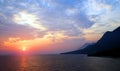 View from tourist resort Gradac on Adriatic coast at sunset.Croatia.