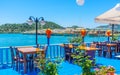 The view on tourist yachts from cafe of Ucagiz, Kekova, Turkey Royalty Free Stock Photo