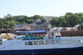 View of a touristic boat near the Odessa harbour. Black sea.
