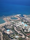 View on the touristic resort and Red Sea from an airplane Royalty Free Stock Photo