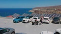 View of tourists with bagage on car parking. Gran Canaria.