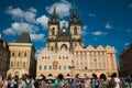 View with tourists of Prague Old Town Square and Church of Mother of God before Tyn Royalty Free Stock Photo