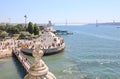 View of Tourists standing in queue outside Belem Tower, Tagus River in Lisbon, Portugal