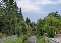 View toward river with bridge and highly varied plant Royalty Free Stock Photo